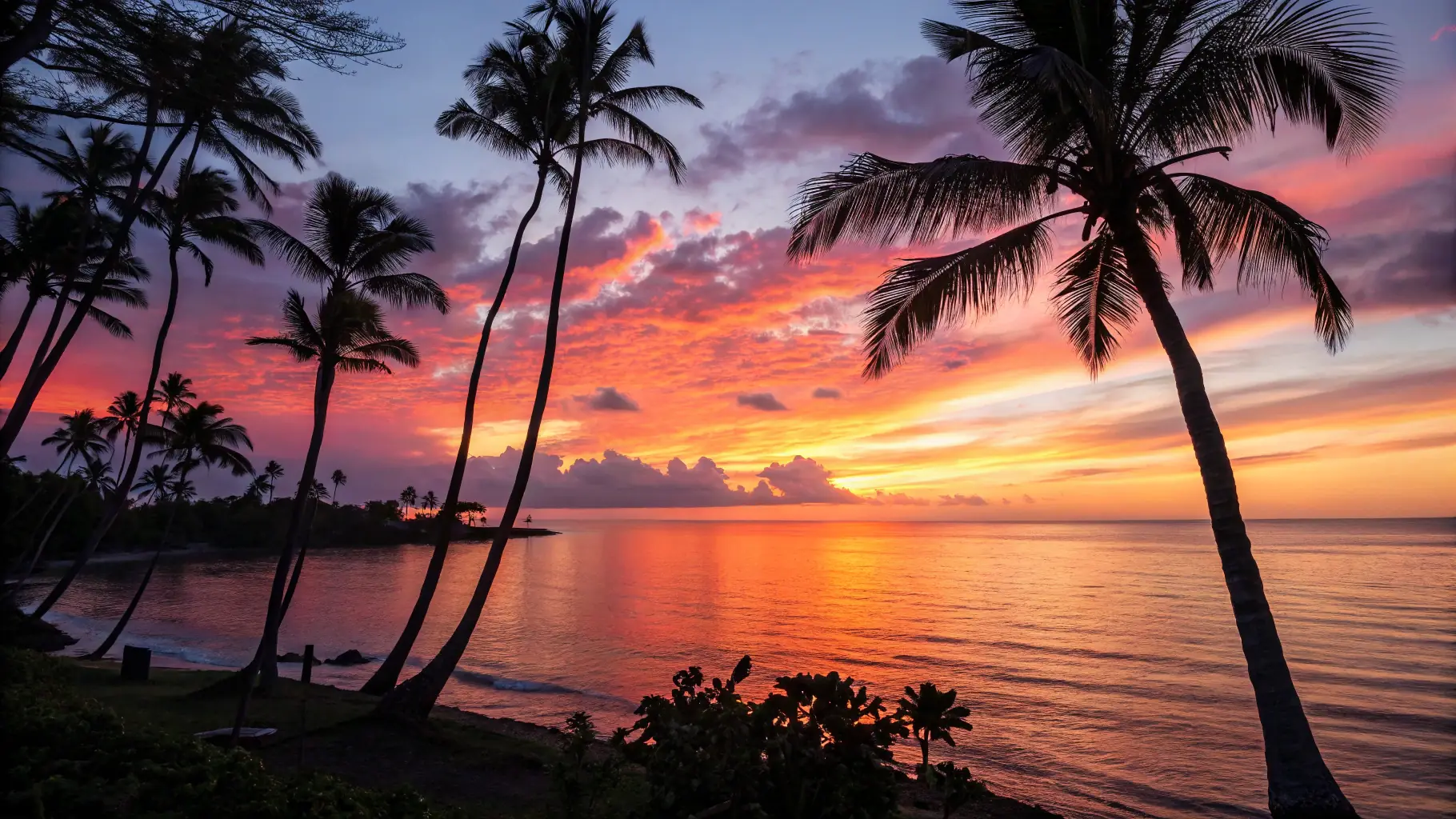 sunset and palm trees and luxury wellness retreat in Belize