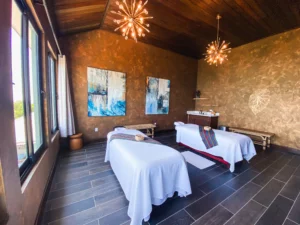 2 massage beds empty at corporate retreat