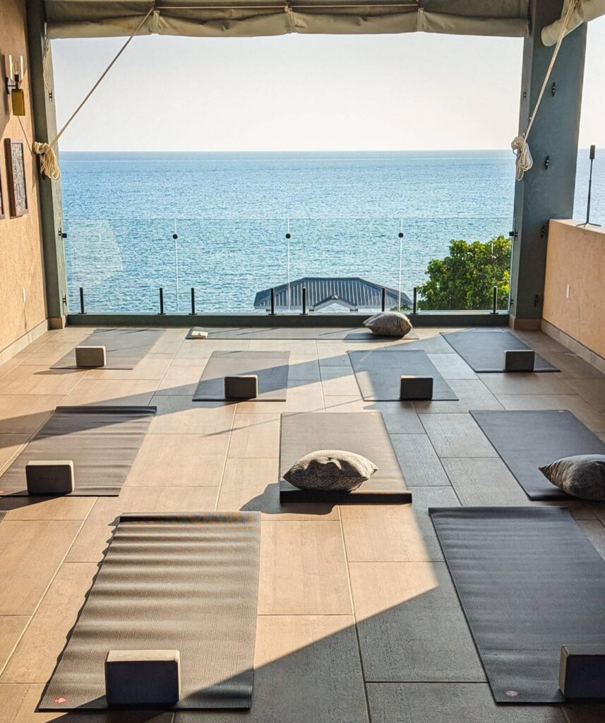 yoga room at wellness retreat for healthcare workers and nurses empty