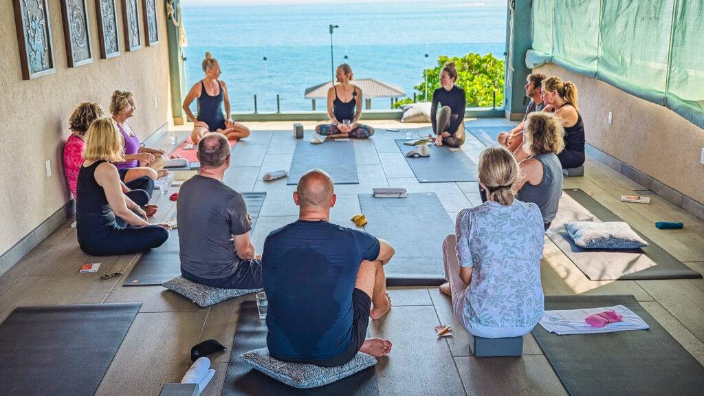 prana maya wellness retreat yoga room with ocean view